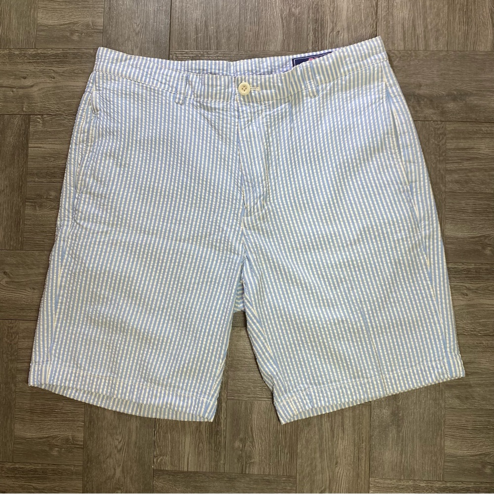 Vineyard Vines Men's Shorts - 100% Cotton (Linen Feel) - Blue/White - 34 x 9"